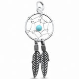 Dream catcher Feather Pendant Charm Simulated CZ 925 Sterling Silver