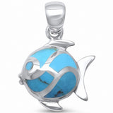 Fish Pendant 925 Sterling Silver Simulated Stone Choose Color