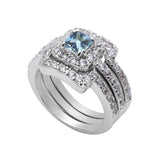 Wedding Bridal Trio Set Ring Band Princess Cut & Round Simulated CZ 925 Sterling Silver (12mm)