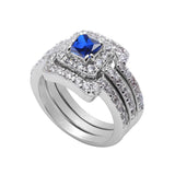 Wedding Bridal Trio Set Ring Band Princess Cut & Round Simulated CZ 925 Sterling Silver (12mm)
