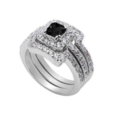 Wedding Bridal Trio Set Ring Band Princess Cut & Round Simulated CZ 925 Sterling Silver (12mm)