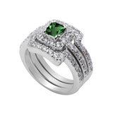 Wedding Bridal Trio Set Ring Band Princess Cut & Round Simulated CZ 925 Sterling Silver (12mm)