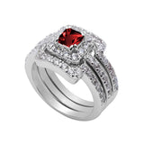 Wedding Bridal Trio Set Ring Band Princess Cut & Round Simulated CZ 925 Sterling Silver (12mm)