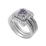 Wedding Bridal Trio Set Ring Band Princess Cut & Round Simulated CZ 925 Sterling Silver (12mm)