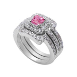 Wedding Bridal Trio Set Ring Band Princess Cut & Round Simulated CZ 925 Sterling Silver (12mm)