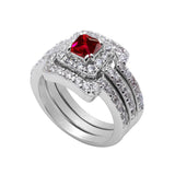 Wedding Bridal Trio Set Ring Band Princess Cut & Round Simulated CZ 925 Sterling Silver (12mm)
