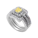 Wedding Bridal Trio Set Ring Band Princess Cut & Round Simulated CZ 925 Sterling Silver (12mm)
