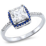 Solitaire Halo Engagement Ring Simulated Cubic Zirconia 925 Sterling Silver