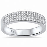 4 Row Round Micro Pave Half Eternity Band Ring 925 Sterling Silver Choose Color