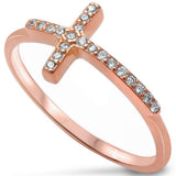 Half Eternity Sideways Cross Ring Round Simulated Cubic Zirconia 925 Sterling Silver