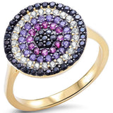 Evil Eye Design Ring Round Multicolored Simulated Stone 925 Sterlign Silver Yellow Gold Rhodium Plated - Blue Apple Jewelry