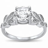 Art Deco Engagement Ring Round Cubic Zirconia 925 Sterling Silver Choose Color