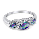 3 Stone Halo Wedding Ring Simulated Cubic Zirconia 925 Sterling Silver