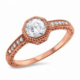 Filigree Wedding Engagement Ring Bezel Round Cubic Zirconia Solitaire Accent 925 Sterling Silver Choose Color