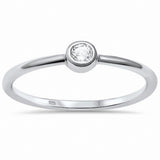 Petite Bezel Round Cubic Zirconia Ring 925 Sterling Silver Choose Color