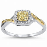 Two Tone Twist Infinity Shank Round Yellow White Cubic Zirconia 925 Sterling Silver