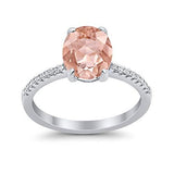 Halo Oval Split Shank Wedding Ring Simulated Cubic Zirconia 925 Sterling Silver