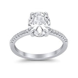Halo Oval Split Shank Wedding Ring Simulated Cubic Zirconia 925 Sterling Silver