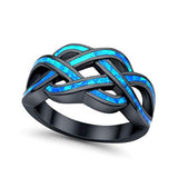 Celtic Infinity Crisscross Ring Band Lab Created Blue Opal 925 Sterling Silver (10mm)