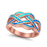 Celtic Infinity Crisscross Ring Band Lab Created Blue Opal 925 Sterling Silver (10mm)