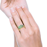 Celtic Infinity Crisscross Ring Band Lab Created Blue Opal 925 Sterling Silver (10mm)