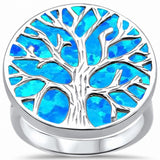 Tree of Life Ring Created Opal Solid Cubic Zirconia 925 Sterling Silver Choose Color