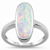 Solitaire Oval Ring Lab Created Opal 925 Sterling Silver (20mm)