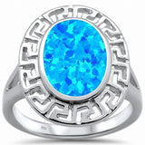 Oval Greek Key Simulated Larimar Ring Solid 925 Sterling Silver Choose Color