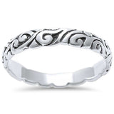 4mm Swirl Filigree Design Band Ring Men Women Unisex 925 Sterling Silver - Blue Apple Jewelry
