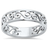 5mm Men Women Unisex Tribal Design Filigre Swirl Band Ring 925 Sterling Silver - Blue Apple Jewelry