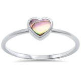 Petite Dainty Solitaire Heart Ring Heart Promise Ring Simulated Rainbow Abalone 925 Sterling Silver - Blue Apple Jewelry