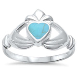 Irish Claddagh Promise Heart Ring Simulated Rainbow Abalone 925 Sterling Silver (11mm)