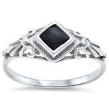 New Design Fashion Sideways Ring Princess Cut Square Simulated Rainbow Abalone 925 Sterling Silver - Blue Apple Jewelry