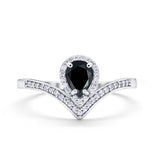 Teardrop V Midi Ring Pear Round Simulated Cubic Zirconia 925 Sterling Silver