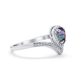 Teardrop V Midi Ring Pear Round Simulated Cubic Zirconia 925 Sterling Silver