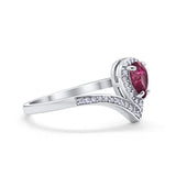 Teardrop V Midi Ring Pear Round Simulated Cubic Zirconia 925 Sterling Silver