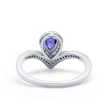 Teardrop V Midi Ring Pear Round Simulated Cubic Zirconia 925 Sterling Silver