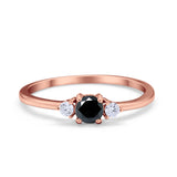 Three Stone Engagement Ring Round Simulated Cubic Zirconia 925 Sterling Silver