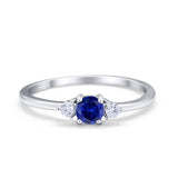 Three Stone Engagement Ring Round Simulated Cubic Zirconia 925 Sterling Silver