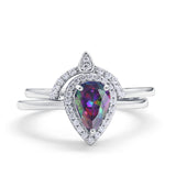 Two Piece Teardrop Engagement Ring Simulated Cubic Zirconia 925 Sterling Silver