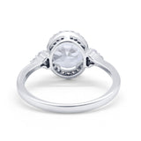 Halo Art Deco Oval Engagement Ring Simulated Cubic Zirconia 925 Sterling Silver
