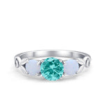 Art Deco Three Stone Engagement Ring Simulated Cubic Zirconia 925 Sterling Silver
