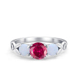 Art Deco Three Stone Engagement Ring Simulated Cubic Zirconia 925 Sterling Silver