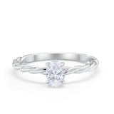 Solitaire Twisted Oval Wedding Ring Simulated Cubic Zirconia 925 Sterling Silver