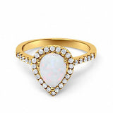 Halo Teardrop Bridal Filigree Ring Simulated Cubic Zirconia 925 Sterling Silver