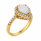 Halo Teardrop Bridal Filigree Ring Simulated Cubic Zirconia 925 Sterling Silver