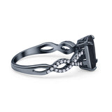 Art Deco Twisted Shank Infinity Emerald Cut Simulated Cubic Zirconia 925 Sterling Silver