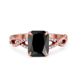 Art Deco Twisted Shank Infinity Emerald Cut Simulated Cubic Zirconia 925 Sterling Silver