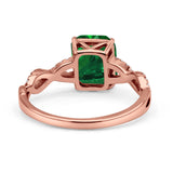 Art Deco Twisted Shank Infinity Emerald Cut Simulated Cubic Zirconia 925 Sterling Silver