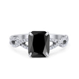 Art Deco Twisted Shank Infinity Emerald Cut Simulated Cubic Zirconia 925 Sterling Silver